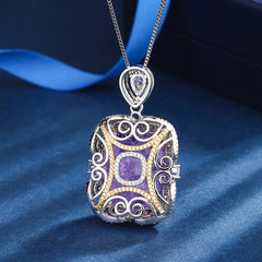 Vintage Opulence: Luxury 20*23mm Amethyst Pendant Chain Necklace for Women with Lab Diamond Accents