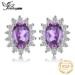 Timeless Glamour: Natural Amethyst Halo Stud Earrings in 925 Sterling Silver for Women's Fashion Classic