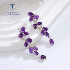 Chic Elegance: Gorgeous Designer Long Silver Earrings with Natural Amethyst Gems