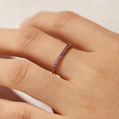 Timeless Charm: February Birthstone Ring with Natural Amethyst Gemstone, 14k Solid Gold Eternity Design