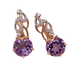 Elegantly Romantic: 14K Rose Gold Plated Purple Amethyst Crystal Drop Earrings for Women