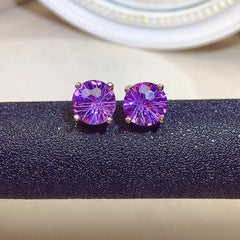 Stunning Simplicity: 8mm VVS Grade Natural Amethyst Stud Earrings, 2ct Brilliant Rounds, 925 Silver