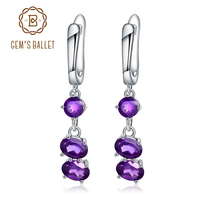 Purple Radiance: 925 Sterling Silver Drop Earrings with 4.21Ct Natural Amethyst