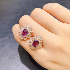 Genuine Beauty: Natural Amethyst Stud Earrings, Antiallergic 925 Silver with 3 Layers of 18K Gold Plating