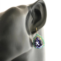 Turquoise Boho Bliss: Luxury Charm Hoop Earrings with Amethyst Drops