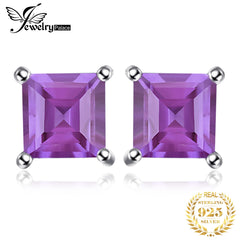 Chic Simplicity: Square Natural Amethyst Stud Earrings in 925 Sterling Silver