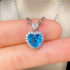 Elegant Heart: Huitan Blue/Garnet CZ Necklace - Perfect for Engagement, Wedding, and Love Celebrations