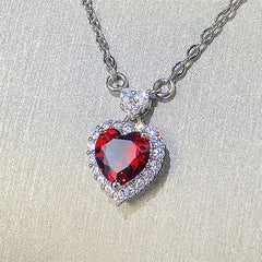 Elegant Heart: Huitan Blue/Garnet CZ Necklace - Perfect for Engagement, Wedding, and Love Celebrations