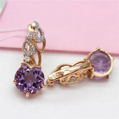 Elegantly Romantic: 14K Rose Gold Plated Purple Amethyst Crystal Drop Earrings for Women