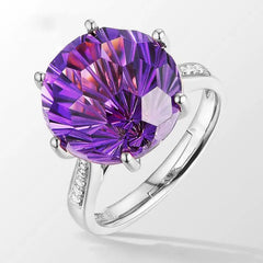 Glamorous Elegance: 18K Rose Gold Brazilian Natural Amethyst Ring with Six-Claw Diamond Style and Vibrant Gemstones