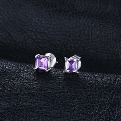 Chic Simplicity: Square Natural Amethyst Stud Earrings in 925 Sterling Silver