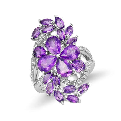 Fashion Bloom: 925 Sterling Silver Ring for Women, 7ct Natural Amethyst Rhodolite Gem in a Floral Style - Gadget and Glam Shop
