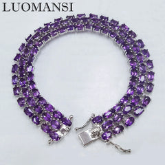 Elegance in Rows: Three-Row Natural Amethyst Bracelet with 92pcs 3*5MM Beads, 17CM Length