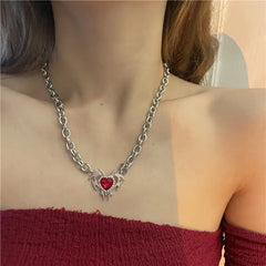 Radiant Red Elegance: Crystal Pendant Necklace