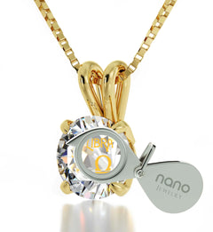 14k Yellow Gold Libra Necklace Zodiac Pendant 24k Gold Inscribed on Crystal