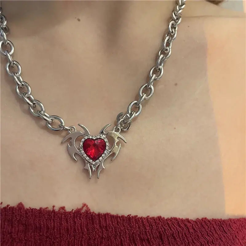 Radiant Red Elegance: Crystal Pendant Necklace