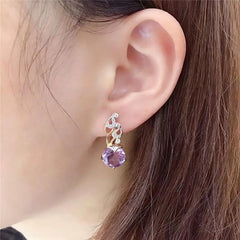 Elegantly Romantic: 14K Rose Gold Plated Purple Amethyst Crystal Drop Earrings for Women