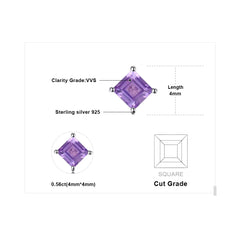 Chic Simplicity: Square Natural Amethyst Stud Earrings in 925 Sterling Silver