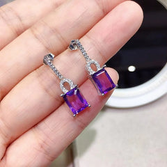 Timeless Beauty: Natural Amethyst Drop Earrings with VVS Grade Emerald Cut, Crafted in 925 Silver