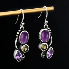 Graceful Drops: S925 Sterling Silver Amethyst Earrings, Fine Jewelry for Women