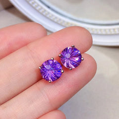 Stunning Simplicity: 8mm VVS Grade Natural Amethyst Stud Earrings, 2ct Brilliant Rounds, 925 Silver