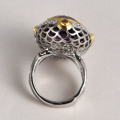 Modern Chic: 925 Sterling Silver Rings with Oval Natural Amethyst, Occidental Topaz, and Zircon