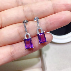 Timeless Beauty: Natural Amethyst Drop Earrings with VVS Grade Emerald Cut, Crafted in 925 Silver