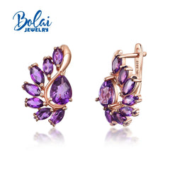 African Bloom: 3.8ct Natural Amethyst Gemstone Flower Earrings, Deep Purple Hue, 925 Sterling Silver