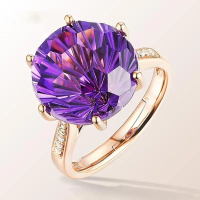 Glamorous Elegance: 18K Rose Gold Brazilian Natural Amethyst Ring with Six - Claw Diamond Style and Vibrant Gemstones - Gadget and Glam Shop
