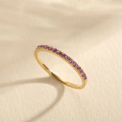 Timeless Charm: February Birthstone Ring with Natural Amethyst Gemstone, 14k Solid Gold Eternity Design