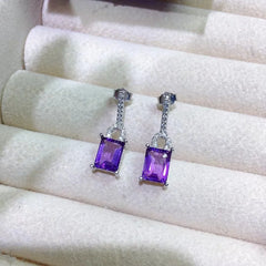 Timeless Beauty: Natural Amethyst Drop Earrings with VVS Grade Emerald Cut, Crafted in 925 Silver