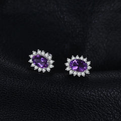 Timeless Glamour: Natural Amethyst Halo Stud Earrings in 925 Sterling Silver for Women's Fashion Classic