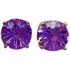 Stunning Simplicity: 8mm VVS Grade Natural Amethyst Stud Earrings, 2ct Brilliant Rounds, 925 Silver