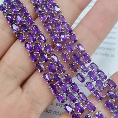 Elegance in Rows: Three-Row Natural Amethyst Bracelet with 92pcs 3*5MM Beads, 17CM Length