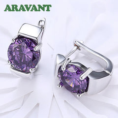 925 Silver Amethyst Hoop Earrings For Women