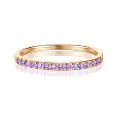 Timeless Charm: February Birthstone Ring with Natural Amethyst Gemstone, 14k Solid Gold Eternity Design