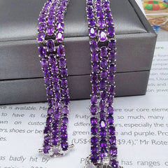 Elegance in Rows: Three-Row Natural Amethyst Bracelet with 92pcs 3*5MM Beads, 17CM Length