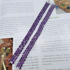 Elegance in Rows: Three-Row Natural Amethyst Bracelet with 92pcs 3*5MM Beads, 17CM Length