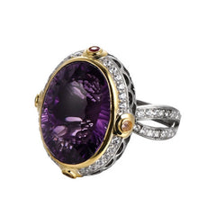 Modern Chic: 925 Sterling Silver Rings with Oval Natural Amethyst, Occidental Topaz, and Zircon