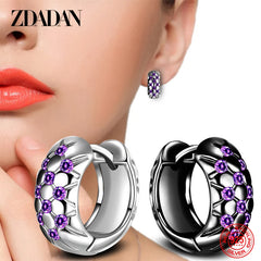 Chic Contrast: 925 Sterling Silver Black Hoop Earrings with Amethyst for Women