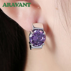 925 Silver Amethyst Hoop Earrings For Women