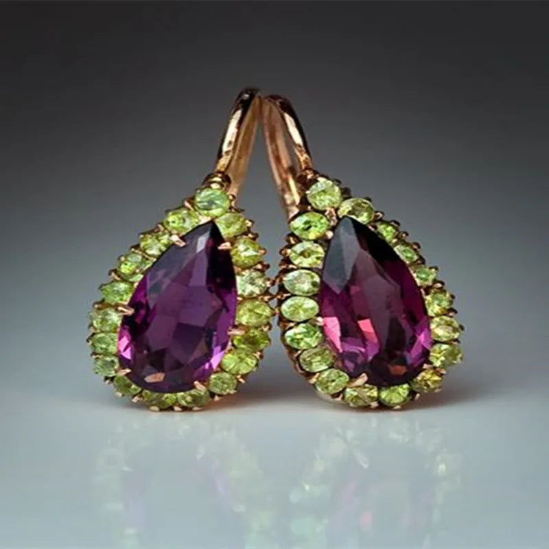 Premium Elegance: Gorgeous Hand-Inlaid Water Drop Amethyst Zircon Fashion Earrings