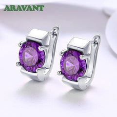 925 Silver Amethyst Hoop Earrings For Women