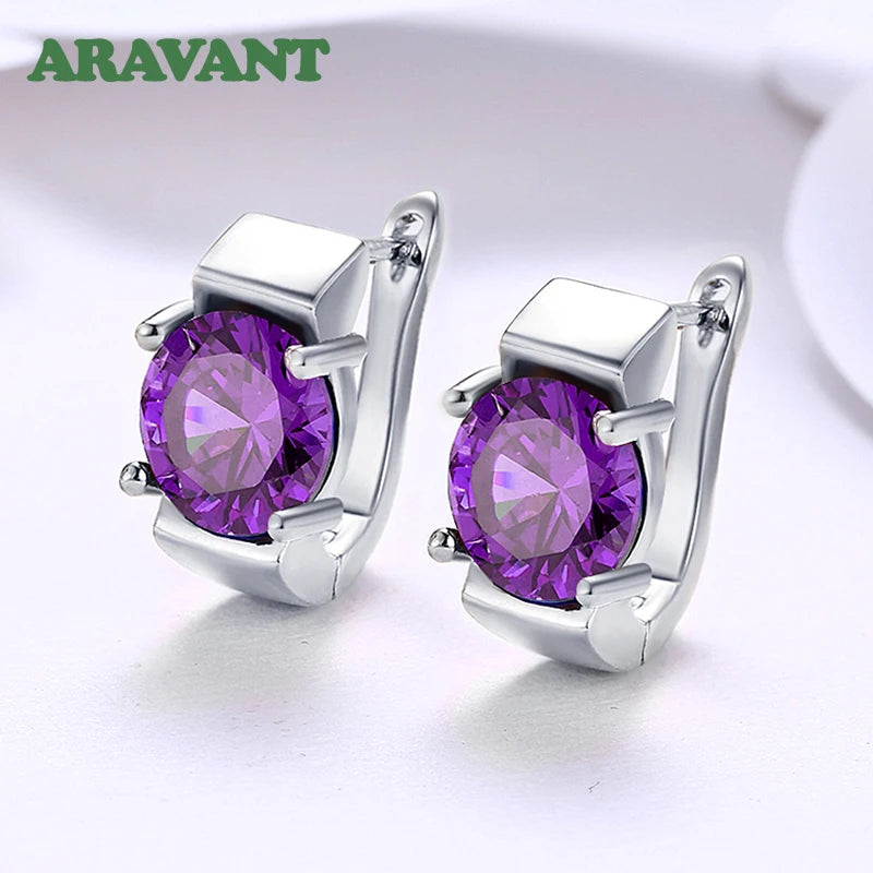 925 Silver Amethyst Hoop Earrings For Women