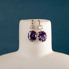 Radiant Elegance: Gold Drop Earrings with 925 Silver and Purple Amethyst