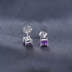 Chic Simplicity: Square Natural Amethyst Stud Earrings in 925 Sterling Silver