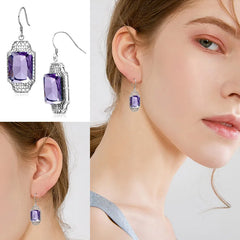 Timeless Luxury: Vintage Amethyst Long Drop Earrings in 925 Silver, 100% Handmade Designer Earrings