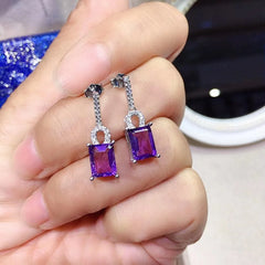 Timeless Beauty: Natural Amethyst Drop Earrings with VVS Grade Emerald Cut, Crafted in 925 Silver